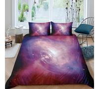P5V6M1Q9 Microfiber Doux Galaxy Starry Sky Duvet Cover 3D Printed Cosmic Nebula Bedding Set avec 2 Taies d'oreiller pour Cadeaux Maison Anniversaire Noël Single（135x200cm）