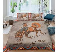 P5V6M1Q9 Microfibre Douce Housse de Couette Cheval Sauvage 3D imprimé Coucher du Soleil Western Parure de lit 2 taies d’Oreiller Cadeau Anniversaire Noël Single（135x200cm）