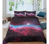 P5V6M1Q9 Microfibre Doux Galaxie Starry Sky Housse de Couette 3D Printed Cosmic Nebula Parure de Lit avec 2 Taies d’Oreiller pour Cadeau Anniversaire Noël Single（135x200cm）