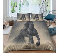 P5V6M1Q9 Parure de lit Microfibre Cheval Noir 3D Printed Housse de Couette étalon galopant 2 taies d’Oreiller Cadeau Chambre Adulte ou ado Single（135x200cm）