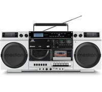 P66538 Enregistreur à cassettes (Ghettoblaster rétro avec lecteur CD, années 80, grand, USB, SD, CD, cassettes MC, radio DAB+ antenne télescopique, Bluetooth, platine cassette, fonction enregis