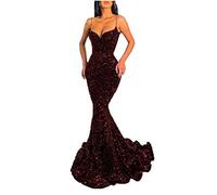 P90 Robe de soirée sirène à volants en cascade et tulle - Rouge - 36