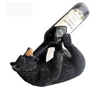 P9IDEDFH Casier à vin en forme d'ours noir en résine - Statue d'animal - Porte-bouteille - Ours couché - Table de salon - Porte bouteille de vin intérieur - Noir