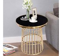 P9IDEDFH Petite table basse - Table à manger en plein air ronde pour patio, bistrot, dessus de table en verre trempé avec trou pour parasol - Meubles de banquet extérieurs pour (couleur : noir)