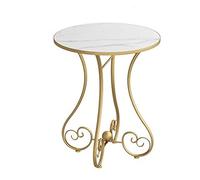 P9IDEDFH Petite table en fer forgé, canapé, table basse ronde pour salon, petite table de chevet, balcon, table à thé en bois (couleur : or, taille : 5060 cm)