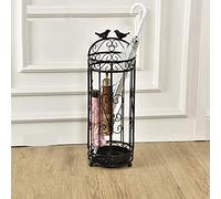 P9IDEDFH Porte-parapluies rond antique, décoration d'oiseau, clubs de golf, bâtons de trekking, étagère de rangement d'entrée avec plateau d'égouttement, 8,3 x 61,5 cm (couleur : noir) (café)