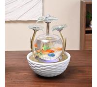 PA-DABAOO Aquarium D'intérieur avec Atomiseur, Petits Pots en Céramique Et Aquariums en Verre, Fontaine À Eau en Forme De Fleur De Lotus, avec Boule De Cristal Décorative,Blanc
