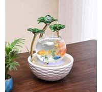 PA-DABAOO Aquarium D'intérieur avec Atomiseur, Petits Pots en Céramique Et Aquariums en Verre, Fontaine À Eau en Forme De Fleur De Lotus, avec Boule De Cristal Décorative,Vert
