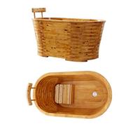 PA-DABAOO Baignoire Autoportante Épaisse En Bois De Cyprès, Idéale Pour Un Spa À Domicile, Baignoire Profonde Avec Siège Intérieur Et Bonde De Vidange,Naturelle Pour Une Détente,160cm