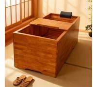 PA-DABAOO Baignoire Carrée En Bois De Chêne, Baril De Spa En Bois Massif Pour Adulte Avec Appui-Tête, Tabouret Intérieur, Étagère Et Drain, Baignoire Profonde Fabriquée À La Main,1.3m