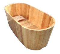PA-DABAOO Baignoire Compacte En Bois, Baignoire Robuste Avec Tabouret Intérieur Et Drain, Tonneau De Bain De Style Japonais, Bois D'hévéa Naturel, Conception Sans Cerceau,150cm