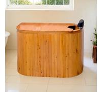 PA-DABAOO Baignoire D'appartement En Bois, Baignoire En Bois De Cèdre Pour Adulte, Lavabo Massif Pour Adulte Avec Appui-Tête, Tabouret Intérieur Et Couvercle De Seau,110cm
