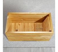 PA-DABAOO Baignoire De Trempage 3 Tailles, Baignoire Carrée Non Peinte Avec Tabouret Intérieur Et Valve De Vidange, Sauna De Style Japonais, Baril De Bain Adulte En Bois De Pin,140cm