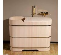 PA-DABAOO Baignoire En Bois Non Peinte, Baignoire Japonaise En Bois Hinoki Avec Couvercle, Coussin Et Kit De Drainage, Baignoire De Trempage Profonde Fabriquée À La Main,100cm