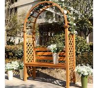 PA-DABAOO Banc De Jardin en Bois avec Arche, Siège D'extérieur en Bois pour 2 Personnes, pour Plantes Grimpantes, Siège À Lattes avec Dossier, Bancs De Terrasse,Marron