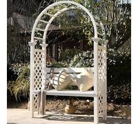 PA-DABAOO Banc De Jardin en Bois avec Arche, Siège D'extérieur en Bois pour 2 Personnes, pour Plantes Grimpantes, Siège À Lattes avec Dossier, Bancs De Terrasse,Blanc