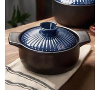 PA-DABAOO Cocotte En Céramique Avec Couvercle, Marmite Japonaise/Chinoise En Argile, Ustensiles De Cuisine En Porcelaine Naturelle, Marmites En Faïence Pour Cuisson Lente,2.2l