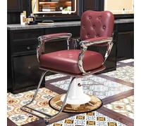 PA-DABAOO Fauteuil De Barbier Vintage, Fauteuil De Barbier Robuste Pour Homme, Fauteuil Inclinable Hydraulique À Base Arrondie, Pivotant À 360° Et Ergonomique,Rouge