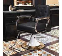 PA-DABAOO Fauteuil De Barbier Vintage, Fauteuil De Barbier Robuste Pour Homme, Fauteuil Inclinable Hydraulique À Base Arrondie, Pivotant À 360° Et Ergonomique,Noir