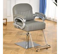 PA-DABAOO Fauteuil De Coiffure Avec Siège Large Et Repose-Pieds, Pivotant À 360 Degrés, Fauteuil De Salon De Coiffure Hydraulique, Fauteuil De Coiffure Vintage En Métal Robuste,Gris