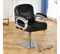 PA-DABAOO Fauteuil De Coiffure Avec Siège Large Et Repose-Pieds, Pivotant À 360 Degrés, Fauteuil De Salon De Coiffure Hydraulique, Fauteuil De Coiffure Vintage En Métal Robuste,Noir
