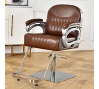 PA-DABAOO Fauteuil De Coiffure Avec Siège Large Et Repose-Pieds, Pivotant À 360 Degrés, Fauteuil De Salon De Coiffure Hydraulique, Fauteuil De Coiffure Vintage En Métal Robuste,Marron