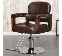 PA-DABAOO Fauteuil De Salon Vintage Pour Coiffeur, Pivotant À 360°, Avec Pompe Hydraulique Robuste, Hauteur Réglable, Base Stable, Cadre Robuste Et Repose-Pieds,Marron