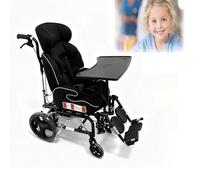 PA-DABAOO Fauteuil Roulant Inclinable Avec Table À Manger, Fauteuil Roulant Fonctionnel À Dossier Haut Pour Personnes Atteintes De Paralysie Cérébrale, Fauteuil Roulant Manuel,Noir