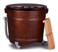 PA-DABAOO Grand Bassin De Pied En Bois, Bain À Pied Mobile, Seau De Lavage Des Pieds, Baignoire En Bois De Baignoire À Pied De Drainage Inférieur, Baril De Bain À Pied Ménage,30cm