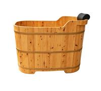 PA-DABAOO Petite Baignoire Artisanale En Bois, Baignoire Japonaise Pour Un Spa À Domicile Relaxant Avec Appui-Tête Et Bonde, Profonde En Bois De Cèdre Non Peint,90cm