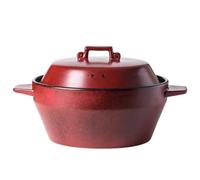 PA-DABAOO Pot En Argile Japonais Rouge Donabe, Marmite En Céramique Avec Poignée Et Couvercle, Cocotte Chinoise, Faïence Rétro Pour Dîner, Cuisine De Riz, Soupe De Viande,2.5l