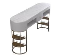 PA-DABAOO Table À Ongles Effet Marbré, Table De Travail Avec Tiroirs De Rangement Et Étagères Ouvertes, Station De Travail Pour La Beauté Des Ongles, Équipement De Spa Pour Salon,140cm