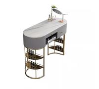 PA-DABAOO Table À Ongles Effet Marbré, Table De Travail Avec Tiroirs De Rangement Et Étagères Ouvertes, Station De Travail Pour La Beauté Des Ongles, Équipement De Spa Pour Salon,80cm