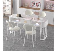 PA-DABAOO Table De Manucure Moderne, Bureau De Salon De Manucure Avec Cadre En Métal, Poste De Travail Professionnel Pour Salon De Beauté Des Ongles, Plateau En Verre,140cm