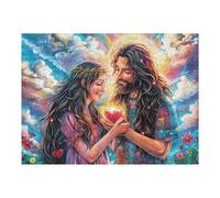 Paar Liebe Herz Religiös Glaube Geistlich Puzzle 500 Pièces pour Adultes Amusant Stimulant Et Relaxant Parfait pour Loisirs Et Activités Familiales 500 PCS（52×38cm）