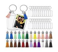 Paaruter 24Pcs Acrylique PhotoFrame Porte-Clés Porte-Clés Acrylique Transparent Porte-Clés Vierge avec Glands 5.6 X 4.0cm