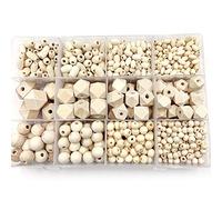 Paaruter 956 PièCes/Ensemble Perles Ovales Rondes en Bois Non Finies Octogonales en Bois Naturel Fabrication de à la Main pour à Bricoler Soi-MêMe