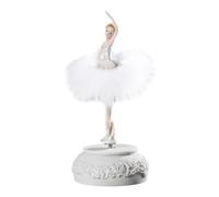 Paaruter Figurine de Boîte à Musique Rotative avec Jupe en Plumes, Boîte à Musique de Fille Dansante à Commande Manuelle pour Filles, Blanc 10 X 10 X 22 cm