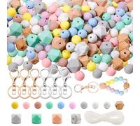 Paaruter Perles de Silicone, 120 Pièces de Perles de Silicone pour la Fabrication de Porte-Clés, Perles de Silicone en Vrac, Perles en Caoutchouc Hexagonales pour la Fabrication de