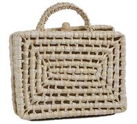 Paaruter Portable Sac de Paille de Vent Pastoral Naturel Simple de Petite Boîte Carrée Sac de Plage Creux Tissé à la Main