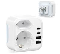 PABANCE Adaptateur de voyage 6 en 1 Inde, Allemagne vers Sri Lanka avec 2 ports USB C + 2 ports USB A, adaptateur de prise type D, pour l'Inde, le Sri Lanka, le Népal