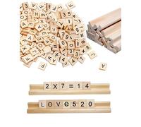 Pabbyeey 300 Lettres en Bois Scrabble avec Chiffres et 2 Supports Alphabet A à Z pour Bricolage Apprentissage Jeux de société Lettres Chiffres et Cadres Bois