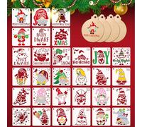 Pabbyeey Lot de Pochoirs de Noël avec Motifs de Gnomes, Pochoirs Réutilisables pour Peinture en Couleur pour Travaux Manuels, Cartes, Fenêtres, Bois, Tissu et Décoration de Noël, Lot de 30