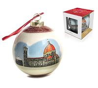 PABEN Boule en céramique émaillée décorée en relief Florence, diamètre 8 cm, idée cadeau de Noël, Souvenir Toscane Florence italienne. Boîte cadeau.