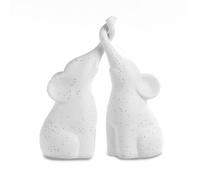 PABEN Lot de 2 éléphants stylisés avec trompes tressées symbole d'harmonie et liaison entre deux personnes, article cadeau 17 cm en porcelaine avec boîte cadeau d'amandes bonbonnières (blancs)