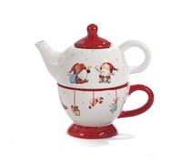 PABEN Set de Noël Théière et tasse avec Gnomes 16,6 cm en céramique