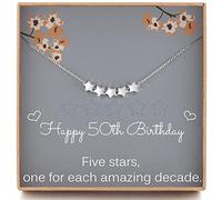 Pabenlily Cadeau d'anniversaire 50 ans pour femme, collier cinq étoiles en argent sterling, collier délicat en forme d'étoile de 6 mm, bijoux d'anniversaire 1975 pour elle