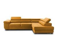 BestMobilier - Canapé d'angle Convertible avec Coffre - Angle Droit - Pablo en Velours - Canapé Lit - Sofa Jaune 5 Places - Têtières Réglables - Salon