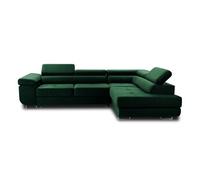 Pablo - canapé d'angle droit - 5 places - convertible avec coffre et têtières réglables - en velours - Vert