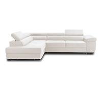 Pablo - canapé d'angle gauche - 5 places - convertible avec coffre et têtières réglables - en velours - Beige Beige G